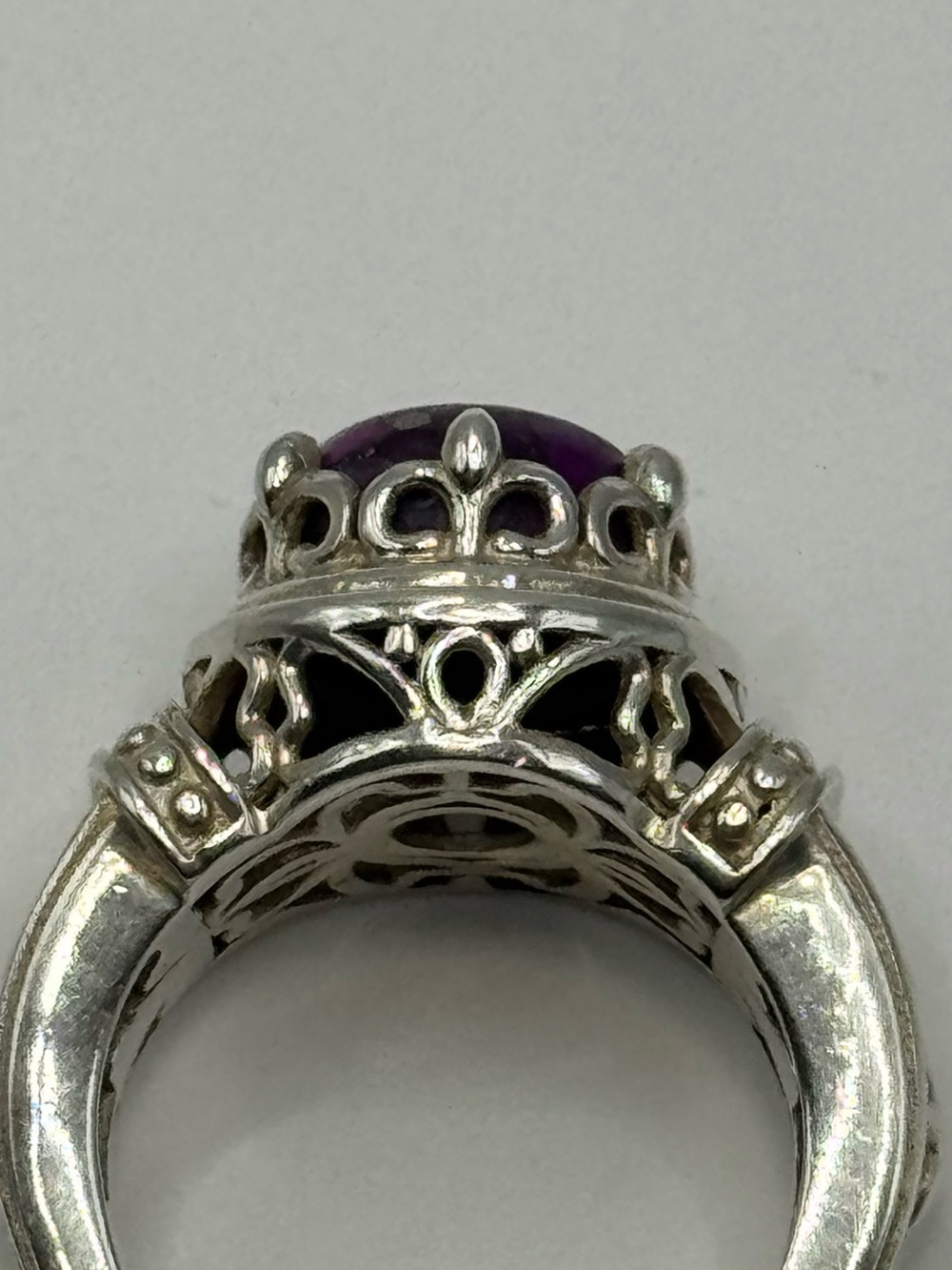 Vintage Sterling Silver Crown Mount Purple Stone Ring - Picture 8 of 13